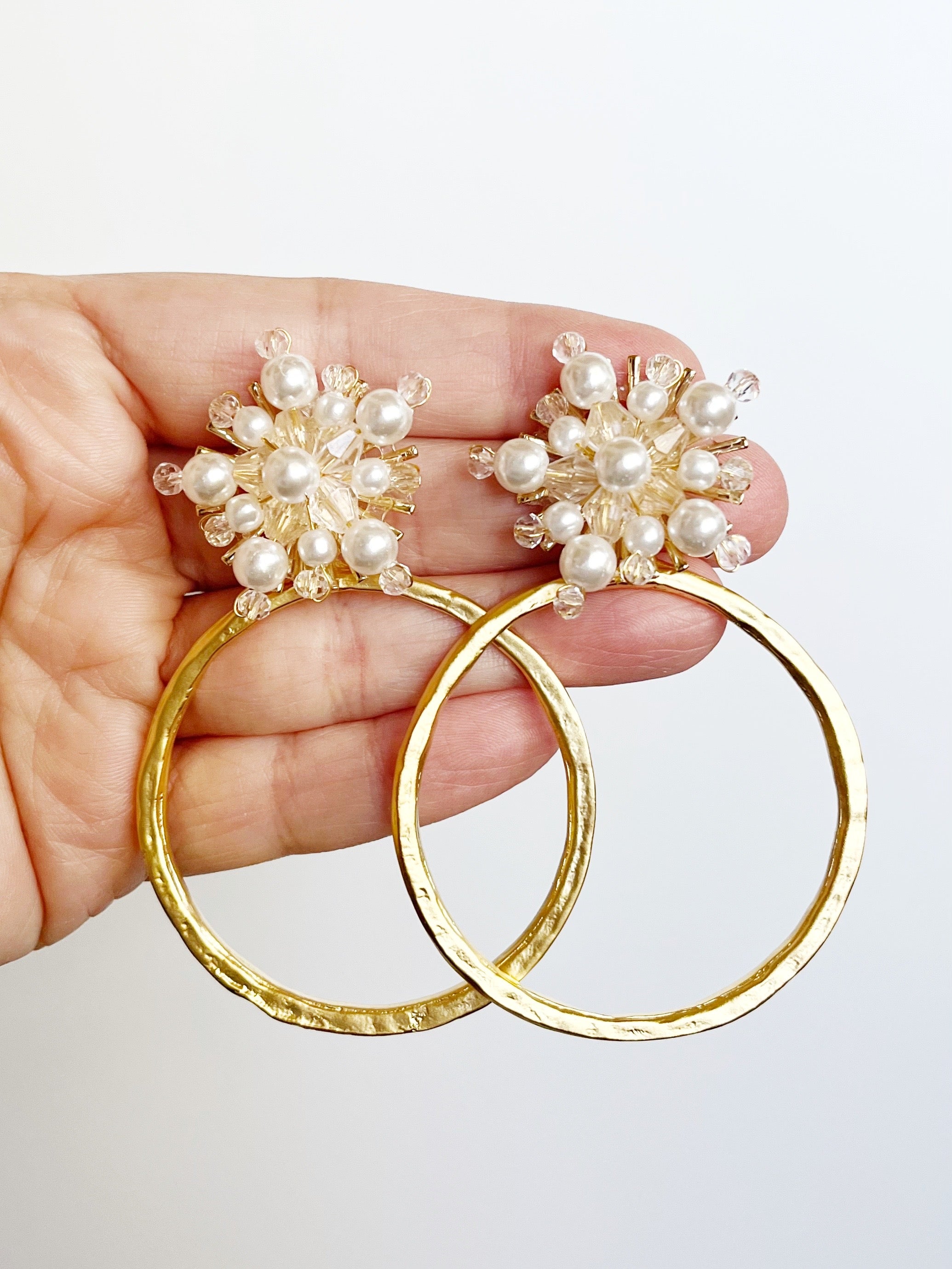 Pearl and Crystal Gold Hoop Earrings | Lynnique Jewelry
